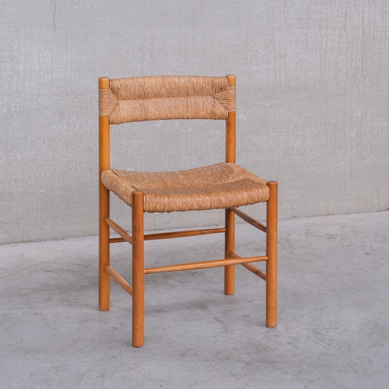 Set of 4 mid-century "Dordogne" rush dining chairs by Charlotte Perriand, France 1950s