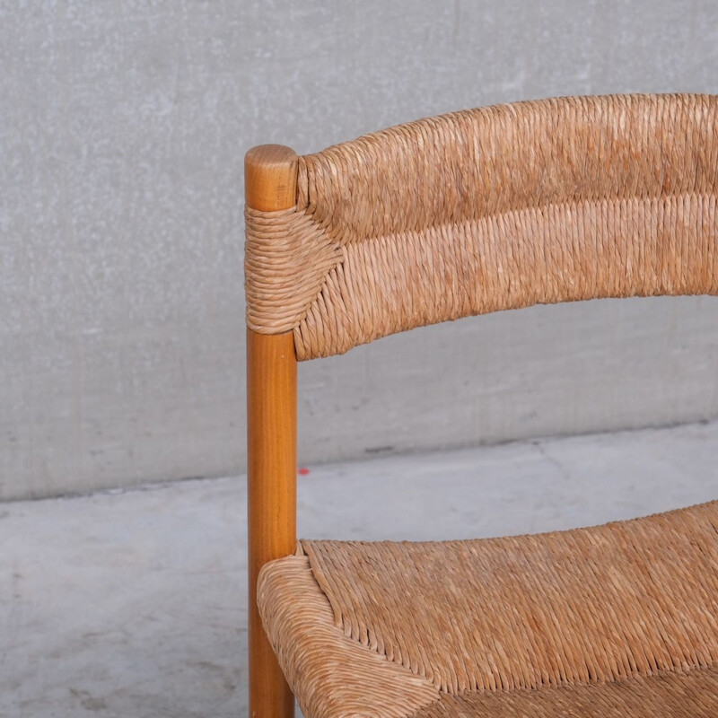 Set of 4 mid-century "Dordogne" rush dining chairs by Charlotte Perriand, France 1950s