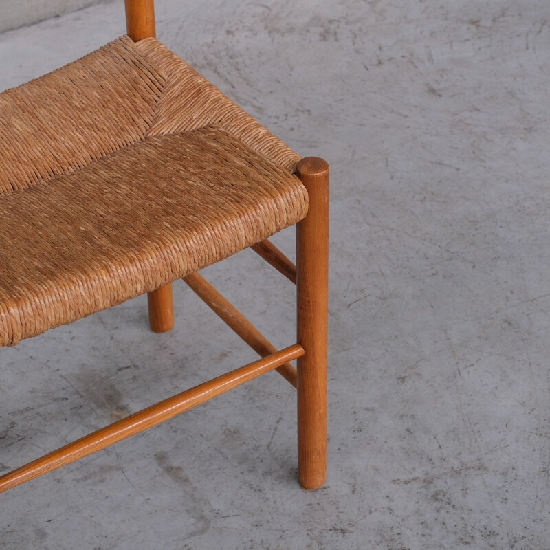 Set of 4 mid-century "Dordogne" rush dining chairs by Charlotte Perriand, France 1950s