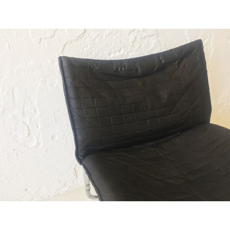 Vintage leather black and metal armchair, 1970s