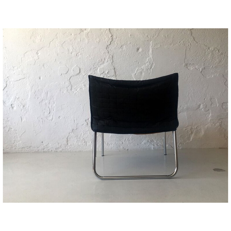 Vintage zwart leer en metalen fauteuil, 1970