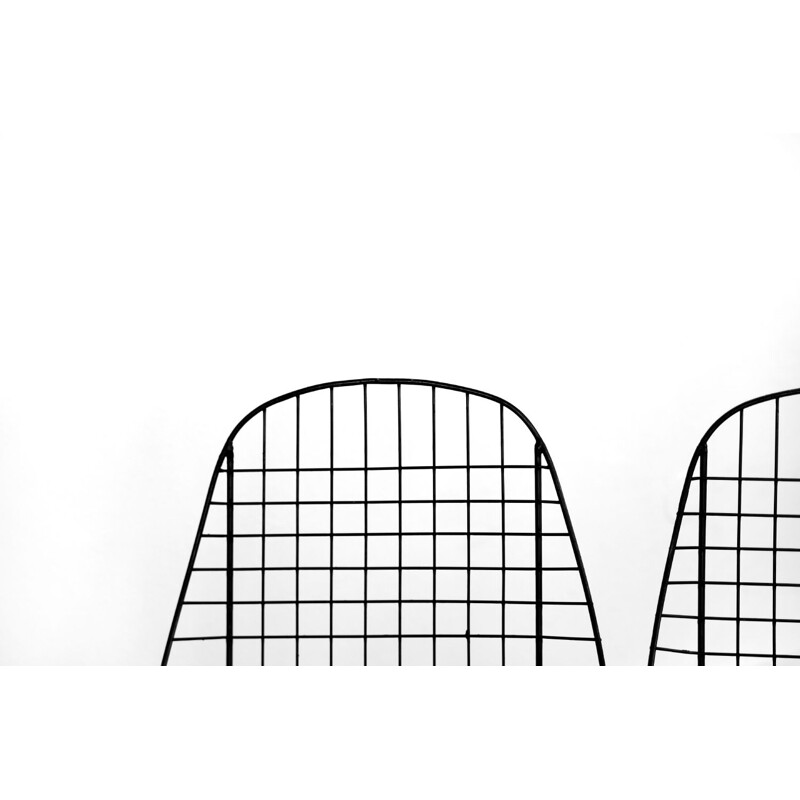 Set of 5 vintage scandinavian mid-century modern minimalist black wire prototype chair, 1960s