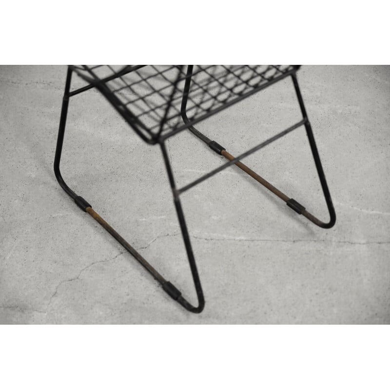 Set of 5 vintage scandinavian mid-century modern minimalist black wire prototype chair, 1960s