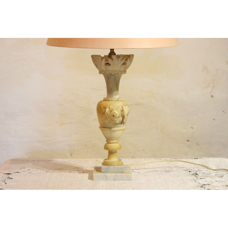 Vintage alabaster table lamp with marble base, 1970