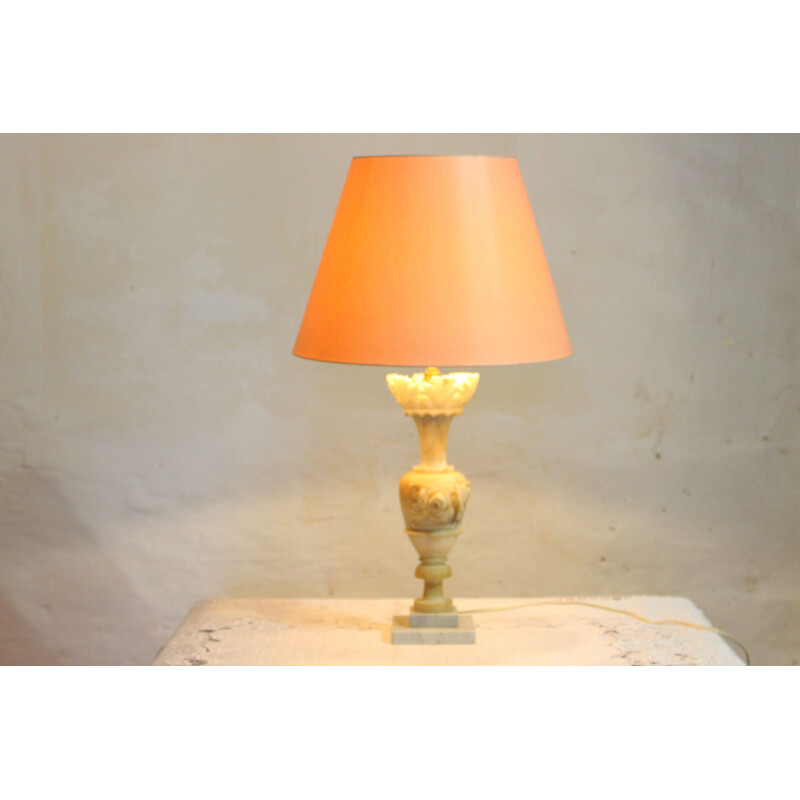 Vintage alabaster table lamp with marble base, 1970