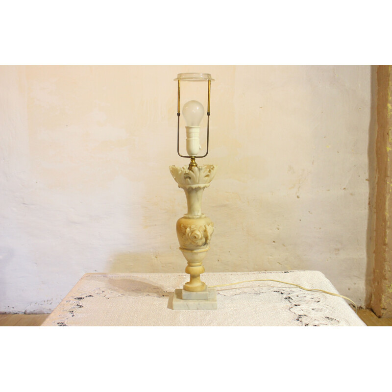 Vintage alabaster table lamp with marble base, 1970
