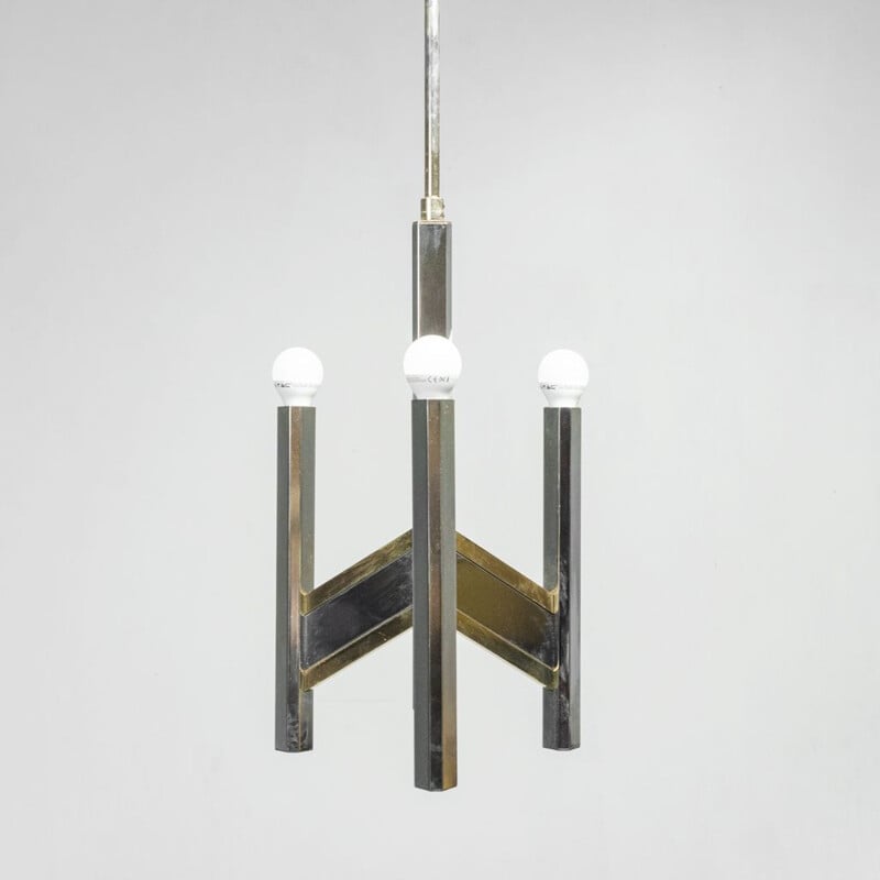Vintage Chevron 3-light chandelier by Sciolari, 1970