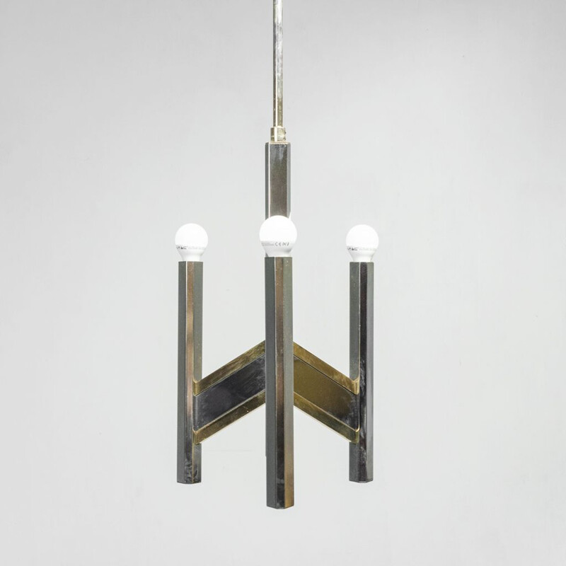 Vintage Chevron 3-light chandelier by Sciolari, 1970