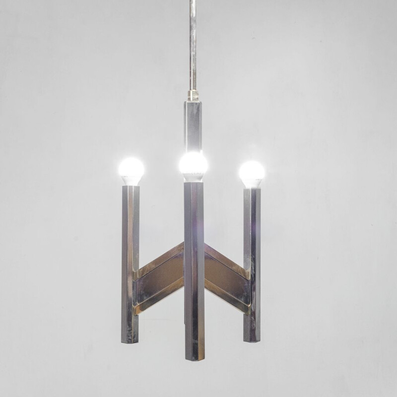 Vintage Chevron 3-light chandelier by Sciolari, 1970