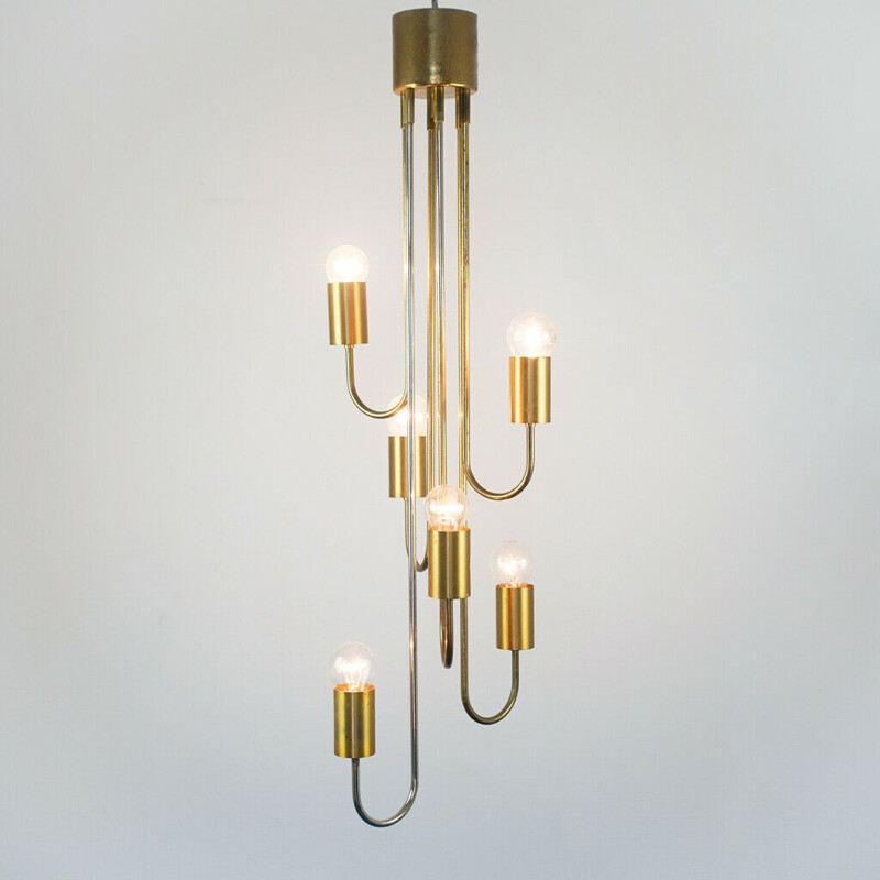 Lamter vintage brass metal chandelier 6 lights design, 1970
