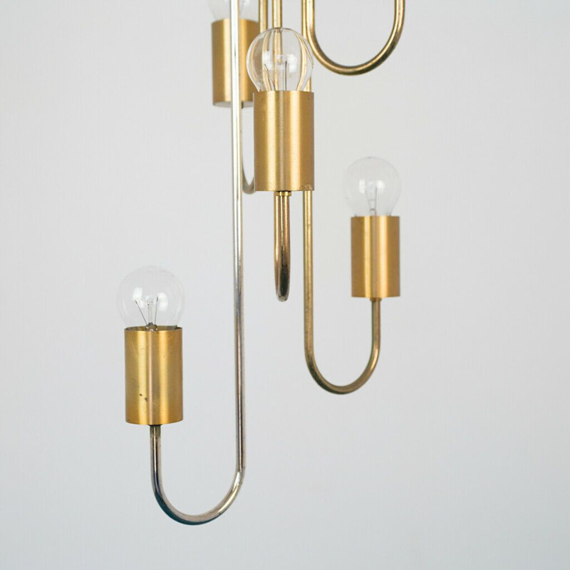 Lamter vintage brass metal chandelier 6 lights design, 1970