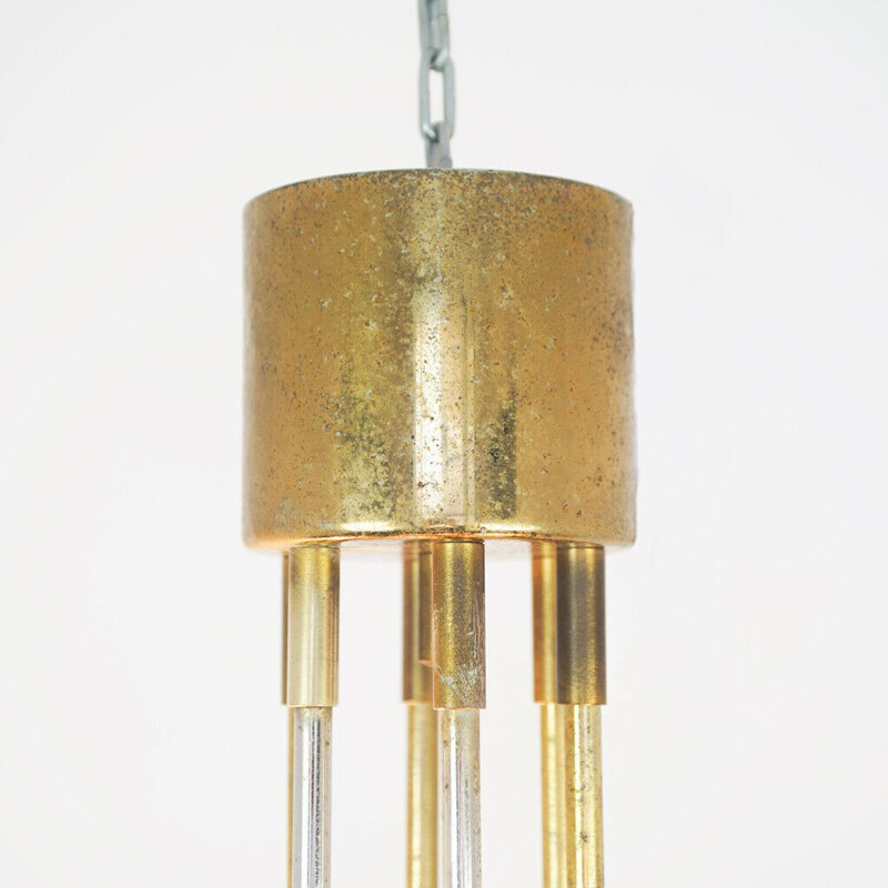 Candelabro metálico de latão laminado 6 candeeiros de design, 1970