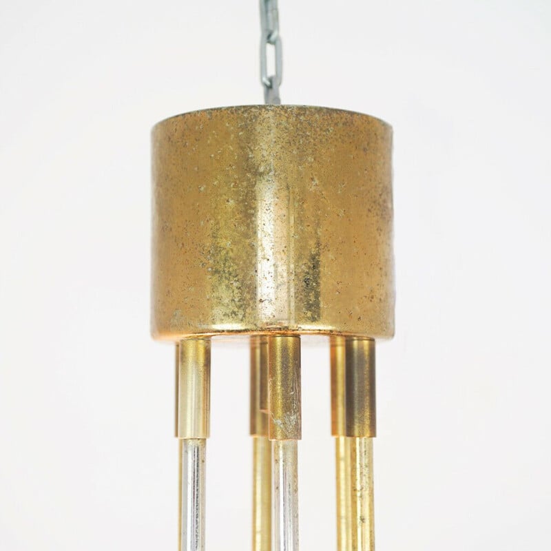 Lustre vintage Lamter en métal laiton 6 lumières design, 1970