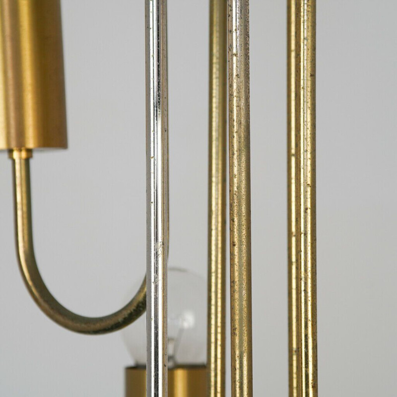 Candelabro metálico de latão laminado 6 candeeiros de design, 1970