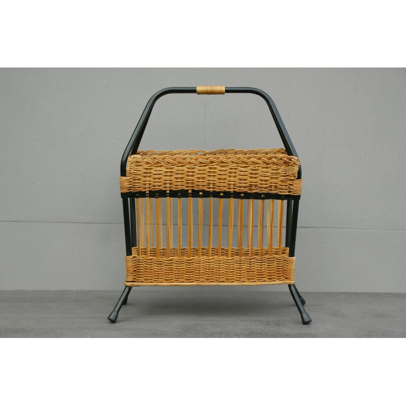 Mid-Century wicker magazine rack