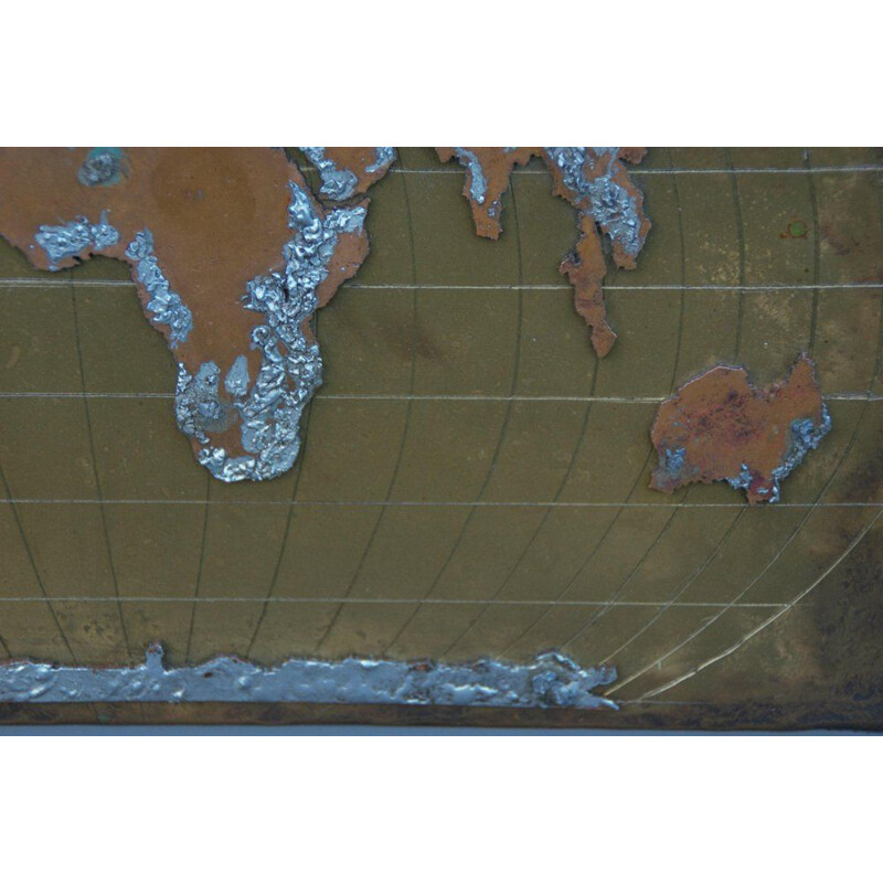 Relógio de parede de latão vintage e bambu do mapa mundial, 1980