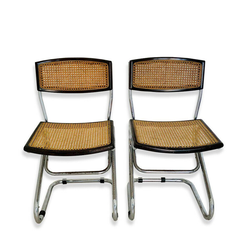 Pair of vintage in wood and Vienna straw chairs, 1970s
