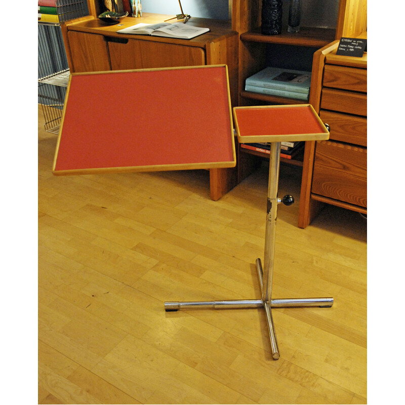 Adjustable and rotating side table, François CARUELLE - 1960s