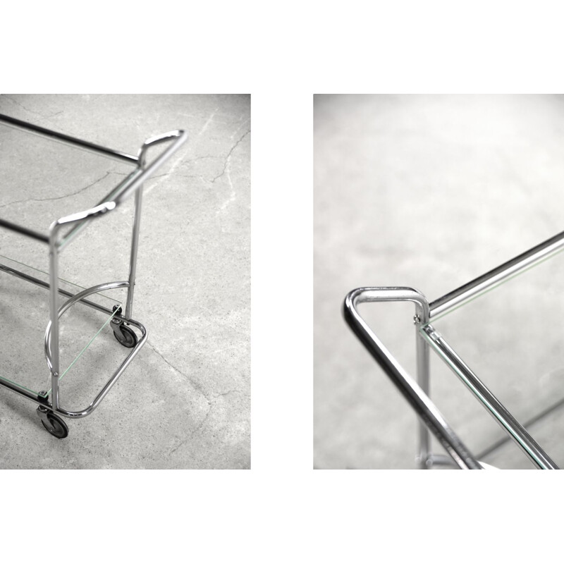 Chromed tubular steel and glass bar cart, 1950