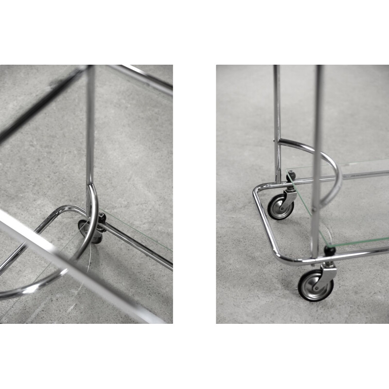 Chromed tubular steel and glass bar cart, 1950