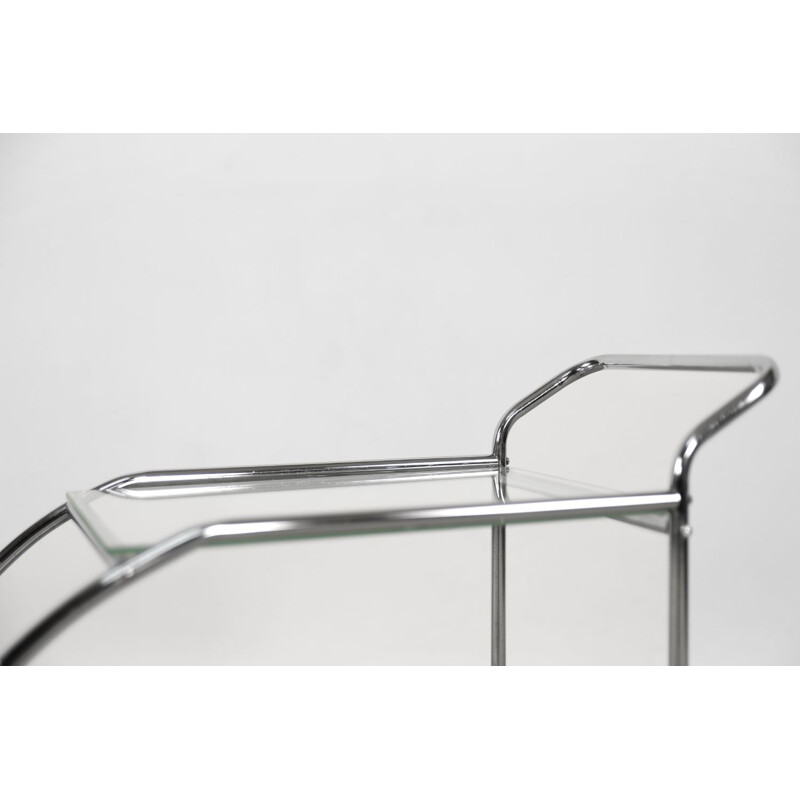 Chromed tubular steel and glass bar cart, 1950