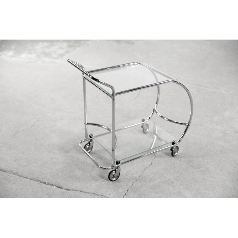 Chromed tubular steel and glass bar cart, 1950