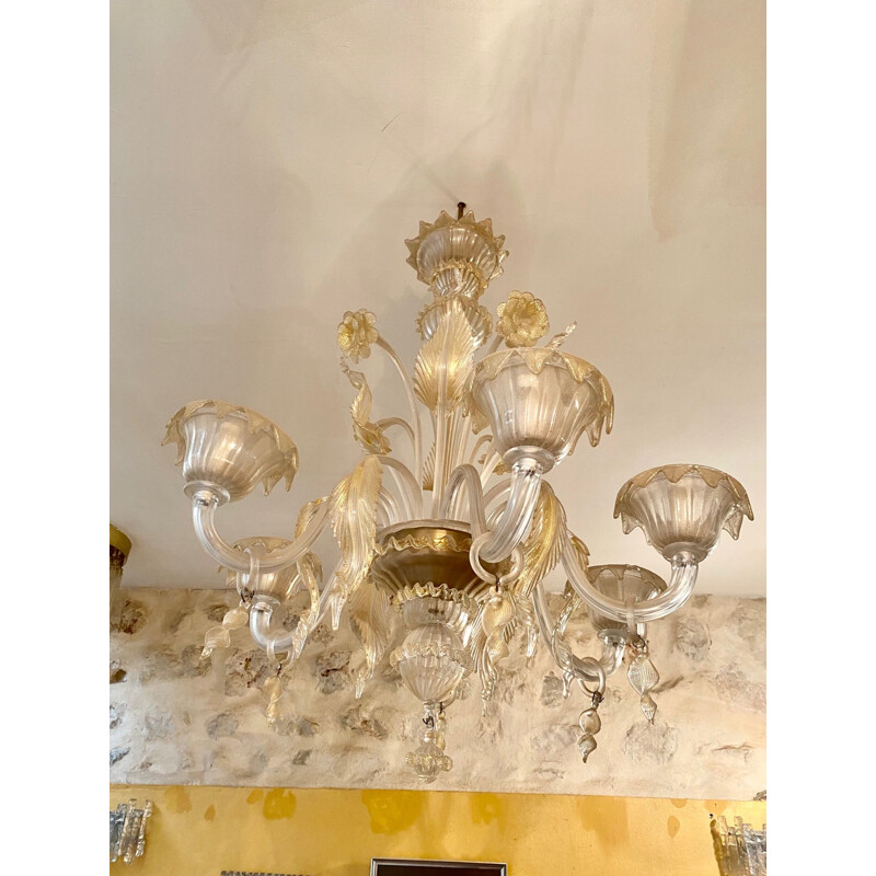 Mid-century chandelier gold murano by Barovier, 1970s