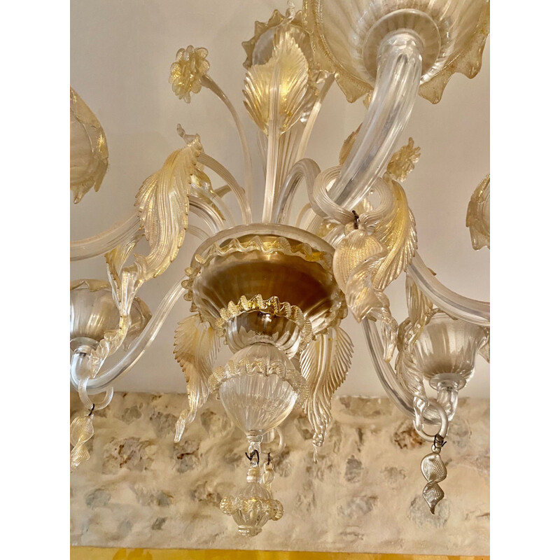 Mid-century chandelier gold murano by Barovier, 1970s