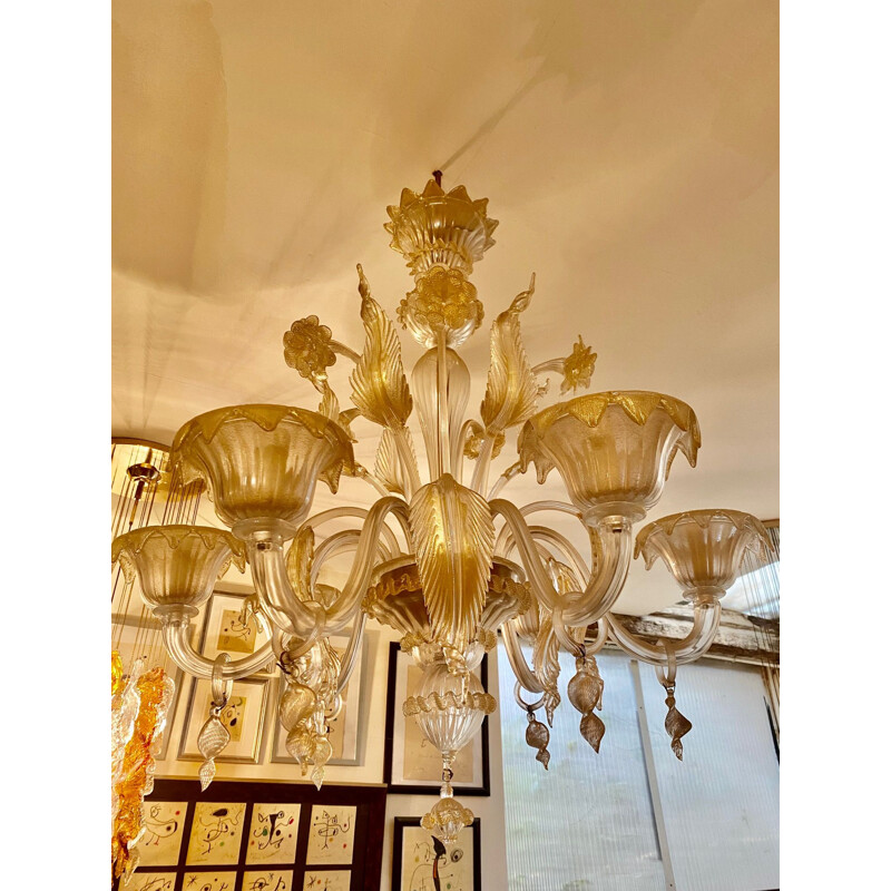Mid-century chandelier gold murano by Barovier, 1970s