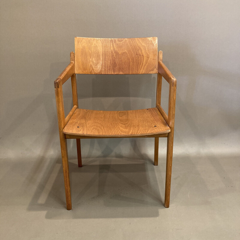 Vintage Thonet oakwood armchair, 1950