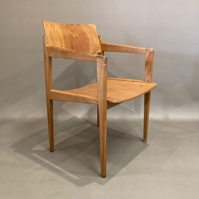 Vintage Thonet oakwood armchair, 1950