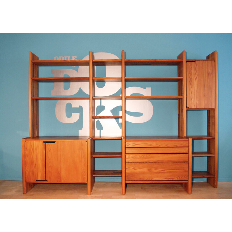 Mid century storage system in solid elm, Pierre CHAPO - 1980s