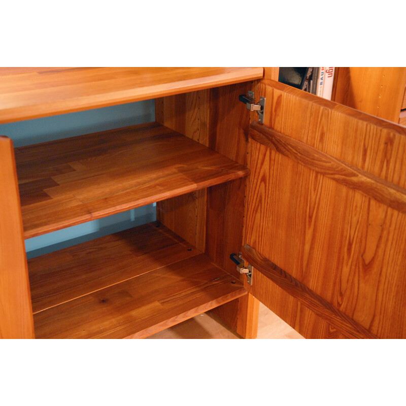 Mid century storage system in solid elm, Pierre CHAPO - 1980s