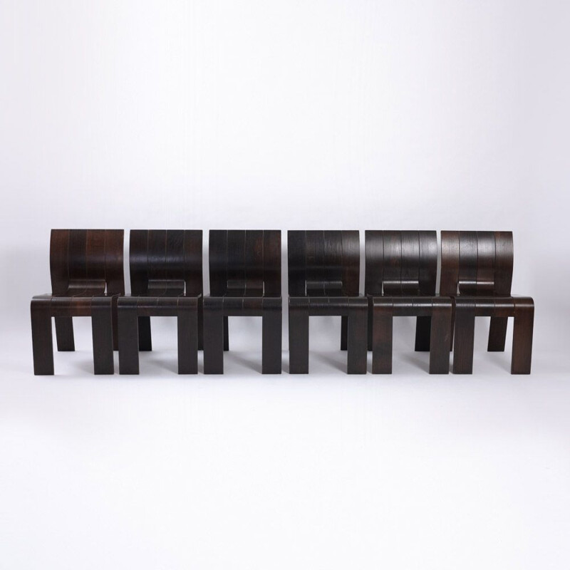 Conjunto de 6 cadeiras de empilhamento vintage com bandas por Gijs Bakker para Castelijn, 1960