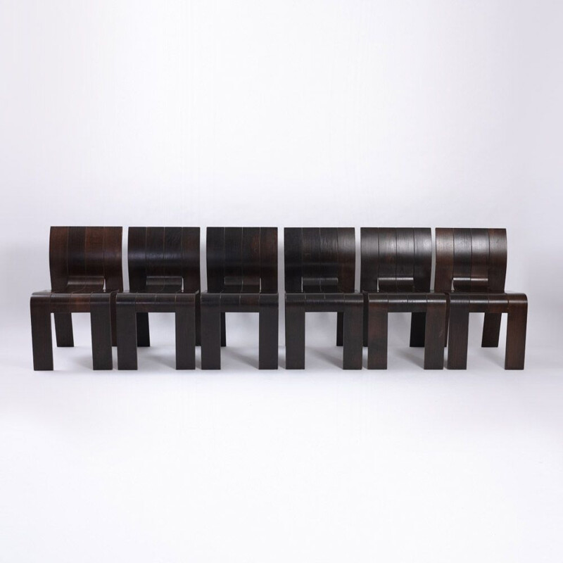 Set of 6 vintage stackable strip chairs by Gijs Bakker for Castelijn, 1960s