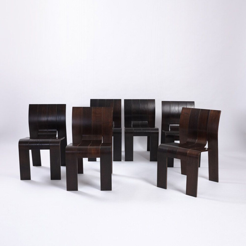 Set of 6 vintage stackable strip chairs by Gijs Bakker for Castelijn, 1960s