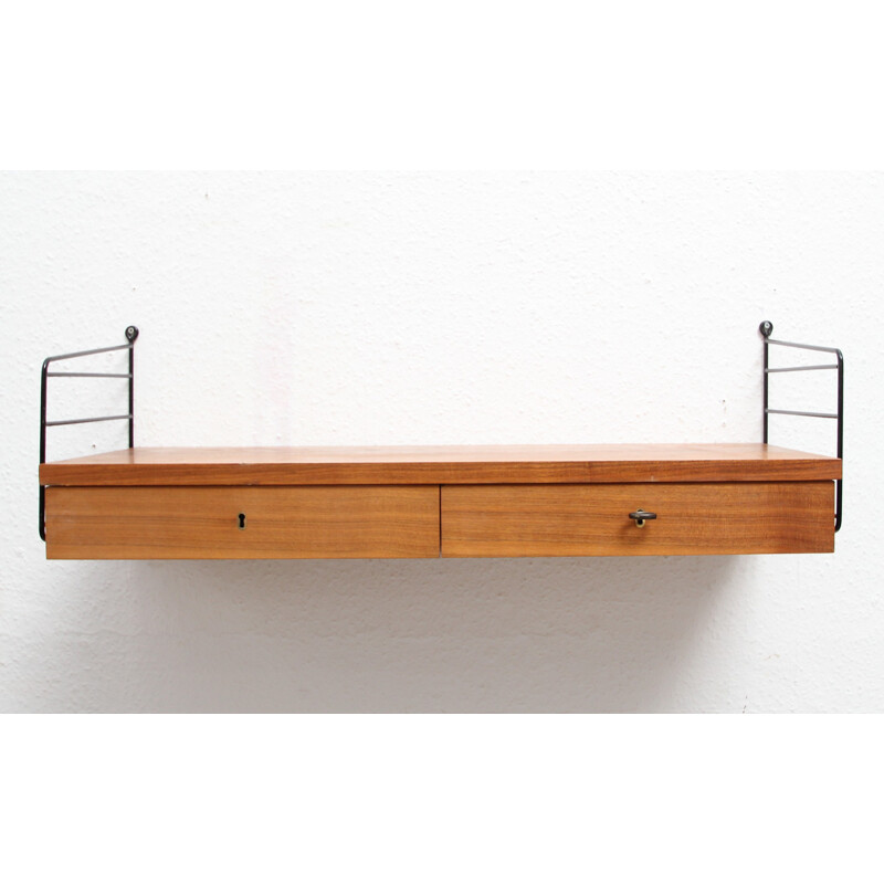 Vintage String wall console in walnut, Nisse STRINNING - 1960s