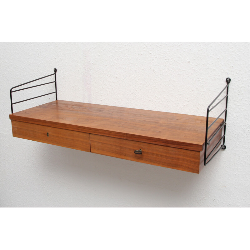 Vintage String wall console in walnut, Nisse STRINNING - 1960s