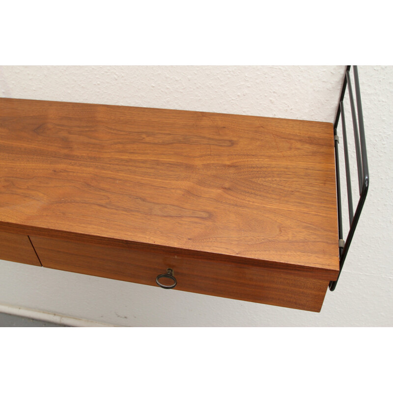 Vintage String wall console in walnut, Nisse STRINNING - 1960s