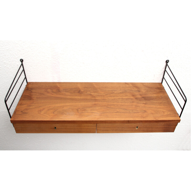 Vintage String wall console in walnut, Nisse STRINNING - 1960s