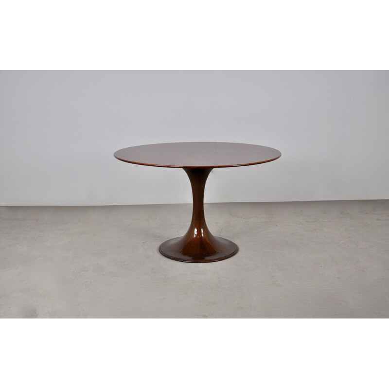 Table vintage ronde en bois par Luigi Massoni pour Mobilia, 1959