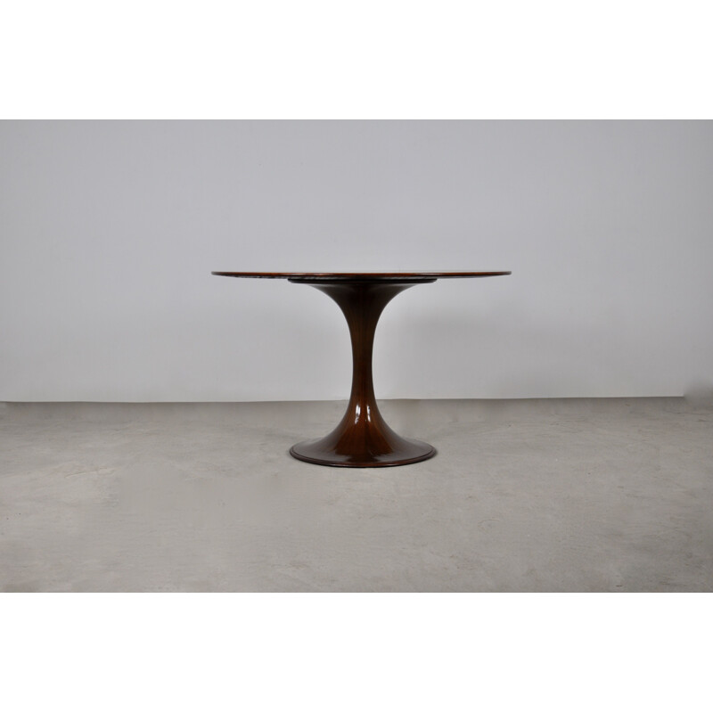 Tavolo rotondo vintage in legno di Luigi Massoni per Mobilia, 1959