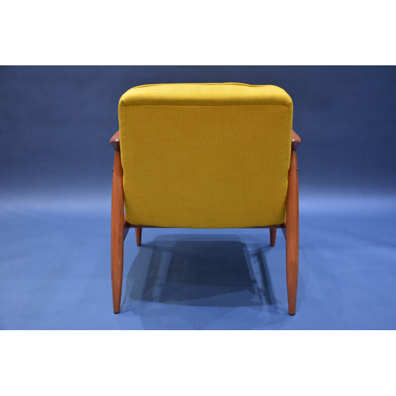 Soviet Varsovie armchair in yellow fabric and oak - 1960s