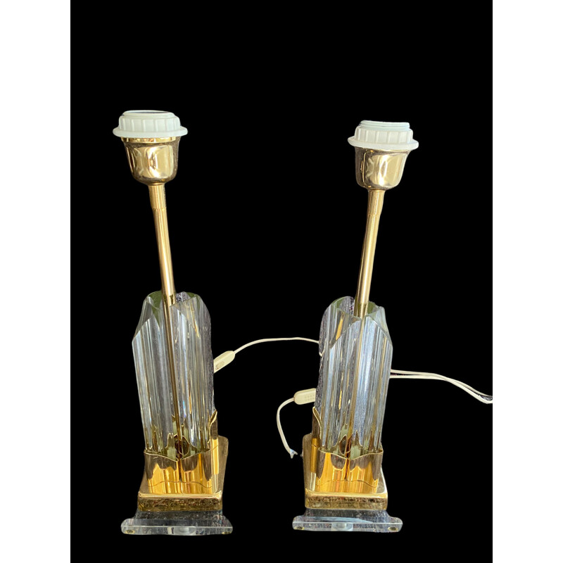 Paar Vintage Venini Tischlampen aus Muranoglas, 1970