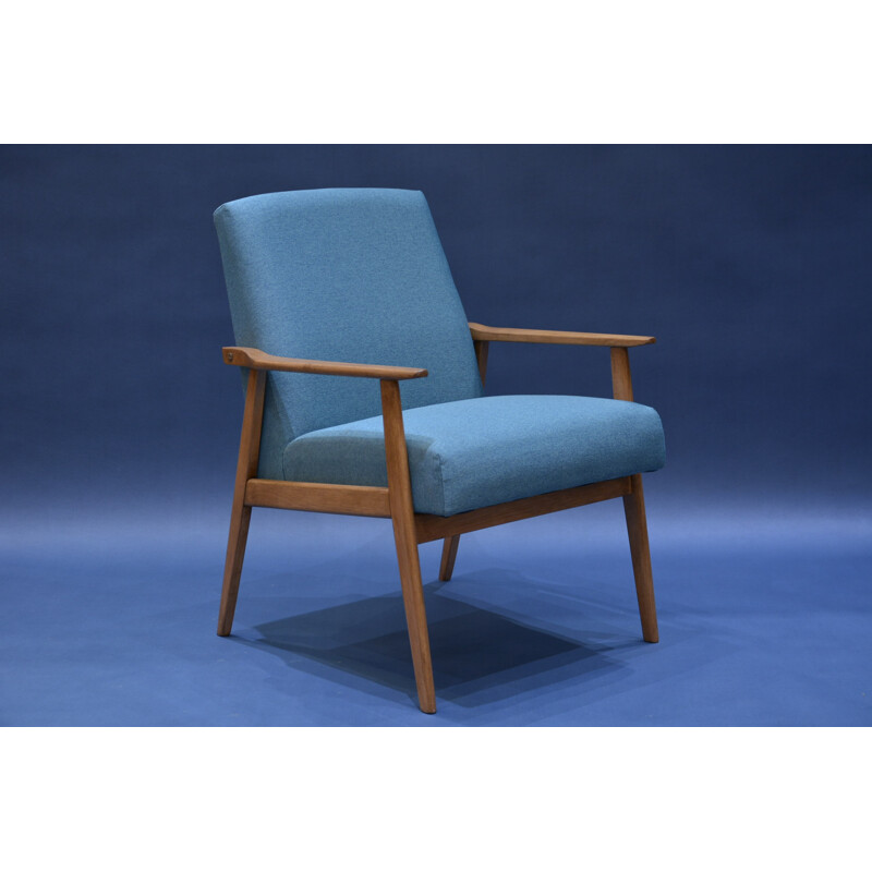 Snieznik armchair in oak and petrol blue fabric - 1960s