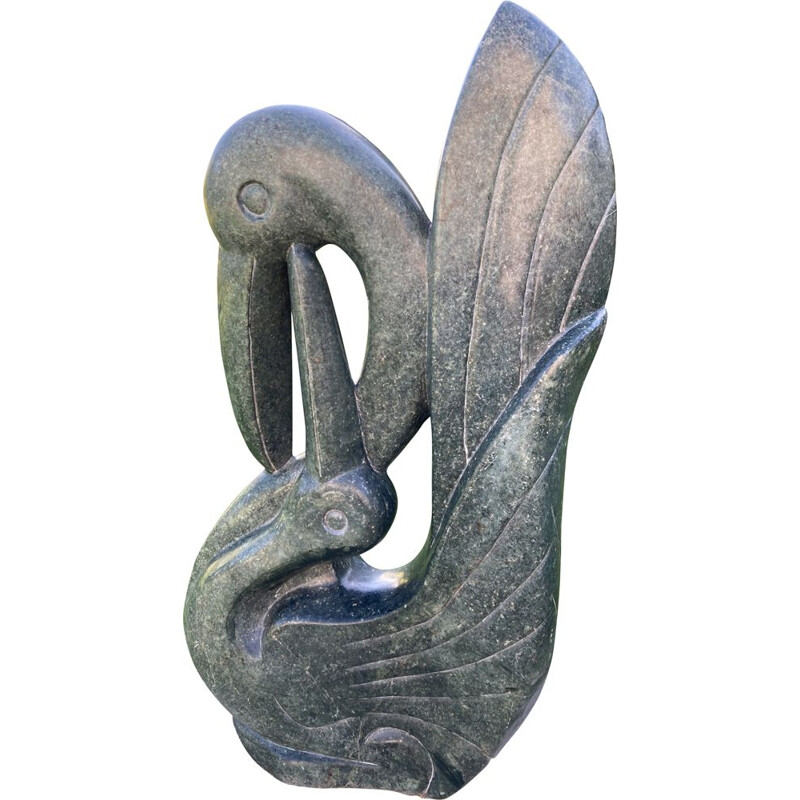 Mid-century sculpture of serpentine birds in marble