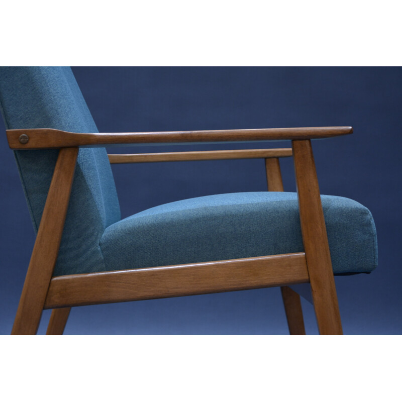 Snieznik armchair in oak and petrol blue fabric - 1960s