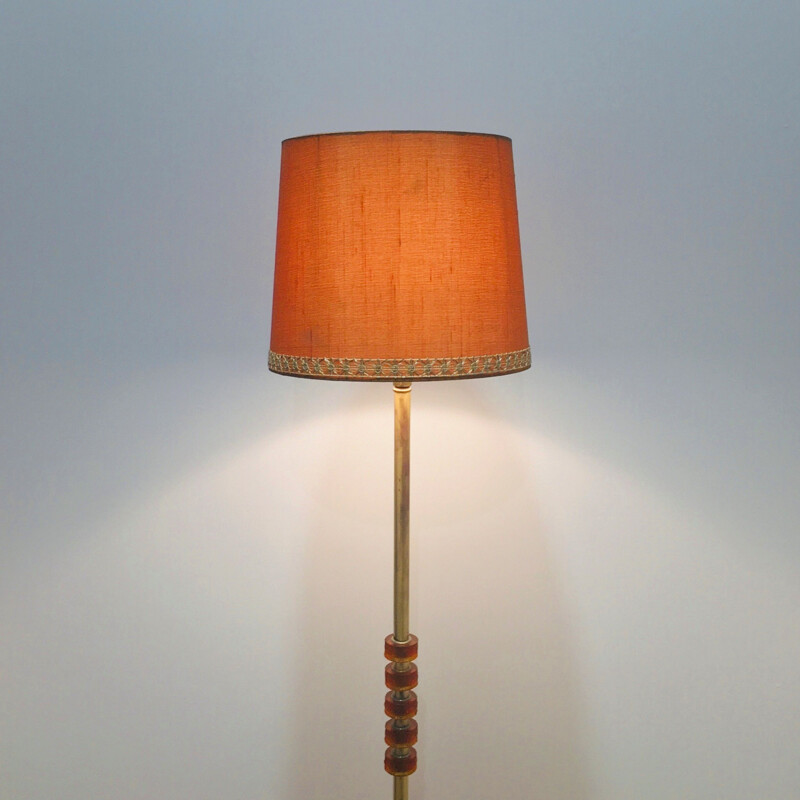 Scandinavian mid-century glass & brass floor lamp by Carl Fagerlund for Orrefors, Sweden 1960s