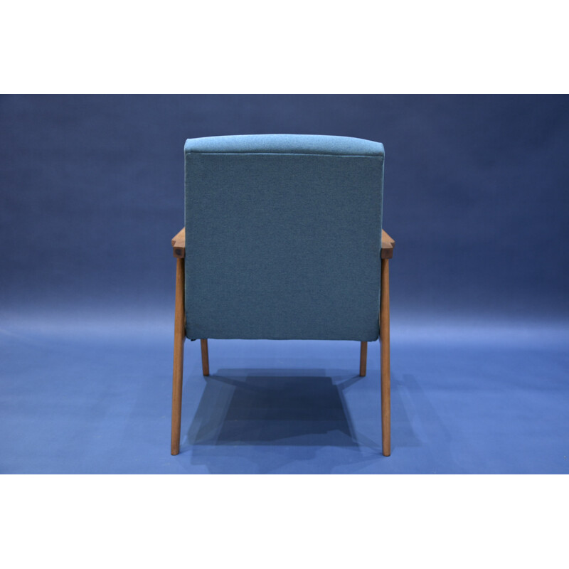 Snieznik armchair in oak and petrol blue fabric - 1960s