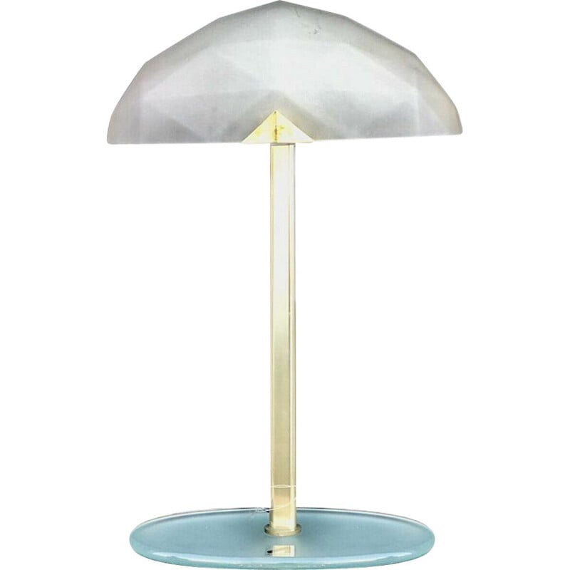 Lámpara de mesa vintage con base de cristal, 1970